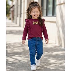 Babyhug Denim Full Length Washed Jeans With Stretch - Navy Blue