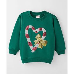 Babyhug Fleece Knit Full Sleeves Sweatshirt With Sequin Detailing - Green