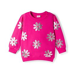 Babyhug Fleeve Knit Full Sleeves Sweatshirt With Foil Floral Print - Pink
