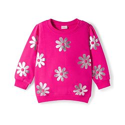 Babyhug Fleeve Knit Full Sleeves Sweatshirt With Foil Floral Print - Pink