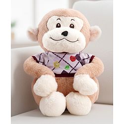Babyhug 35cm Plush Cute Monkey with T-shirt Soft Toy - Brown| for Toddler Gifting| Boys & Girls| Stuffed Animal| Baby Safe| Cuddle & Travel Partner| Super Soft Fabric| Room & Car Décor