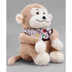 Babyhug 35cm Plush Cute Monkey with T-shirt Soft Toy - Brown| for Toddler Gifting| Boys & Girls| Stuffed Animal| Baby Safe| Cuddle & Travel Partner| Super Soft Fabric| Room & Car Décor