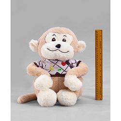 Babyhug 35cm Plush Cute Monkey with T-shirt Soft Toy - Brown| for Toddler Gifting| Boys & Girls| Stuffed Animal| Baby Safe| Cuddle & Travel Partner| Super Soft Fabric| Room & Car Décor