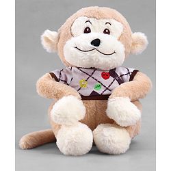 Babyhug 35cm Plush Cute Monkey with T-shirt Soft Toy - Brown| for Toddler Gifting| Boys & Girls| Stuffed Animal| Baby Safe| Cuddle & Travel Partner| Super Soft Fabric| Room & Car Décor
