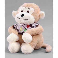 Babyhug 35cm Plush Cute Monkey with T-shirt Soft Toy - Brown| for Toddler Gifting| Boys & Girls| Stuffed Animal| Baby Safe| Cuddle & Travel Partner| Super Soft Fabric| Room & Car Décor