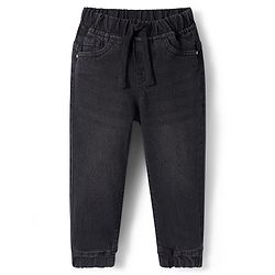 Babyhug Denim Full Length Washed Joggers with Stretch - Black