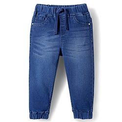 Babyhug Denim Full Length Washed Joggers with Stretch - Black