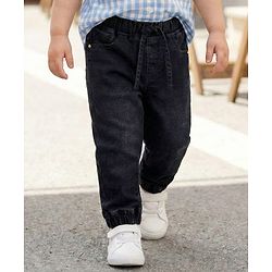 Babyhug Denim Full Length Washed Jogger With Stretch - Black