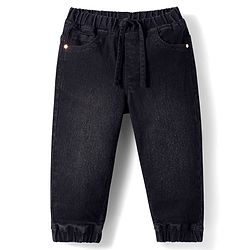 Babyhug Denim Full Length Washed Jogger With Stretch - Black