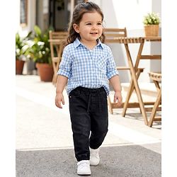 Babyhug Denim Full Length Washed Jogger With Stretch - Black
