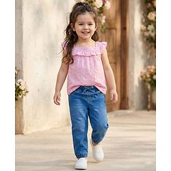 Babyhug Denim Full Length Washed Jogger With Stretch - Black