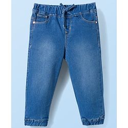 Babyhug Denim Full Length Washed Jogger With Stretch - Black