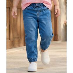 Babyhug Denim Full Length Washed Jogger With Stretch - Black