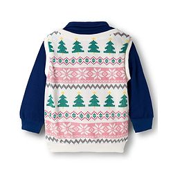 Babyhug Cotton Knit Full Sleeves Overlapped Sweatshirt with Floral & Christmas Theme Print - Navy Blue & White