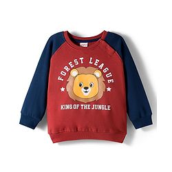 Babyhug Cotton Knit Full Raglan Sleeves Sweatshirt With Lion Print - Dark Red