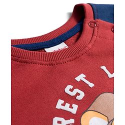 Babyhug Cotton Knit Full Raglan Sleeves Sweatshirt With Lion Print - Dark Red