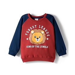 Babyhug Cotton Knit Full Raglan Sleeves Sweatshirt With Lion Print - Dark Red