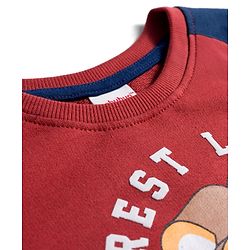 Babyhug Cotton Knit Full Raglan Sleeves Sweatshirt With Lion Print - Dark Red