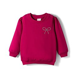 Babyhug Cotton Knit Full Sleeves Sweatshirt With Rhinestone Detailing - Red