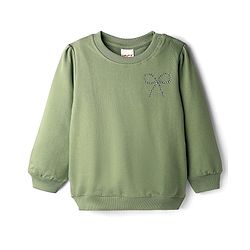Babyhug Cotton Knit Full Sleeves Sweatshirt With Rhinestone Detailing - Green