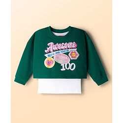 Babyhug Cotton Knit Full Sleeves Sweatshirt With Floral Print & Inner Tee - Green