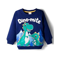 Babyhug Cotton Knit Full Sleeves Sweatshirt with Dino Print - Navy Blue