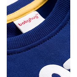 Babyhug Cotton Knit Full Sleeves Sweatshirt with Dino Print - Navy Blue