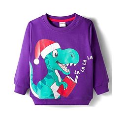 Babyhug Cotton Knit Full Sleeves Sweatshirt With Dino Print - Purple