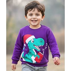 Babyhug Cotton Knit Full Sleeves Sweatshirt With Dino Print - Purple