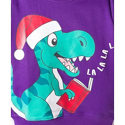 Babyhug Cotton Knit Full Sleeves Sweatshirt With Dino Print - Purple
