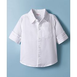 Babyhug Cotton Woven Full Sleeve Solid Color Shirt - White