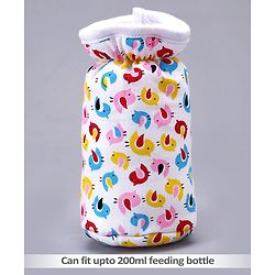 Babyhug Feeding Bottle Cotton Cover With Elastic Neck Bird Print Medium - White - Fits Upto 200 ml Bottle