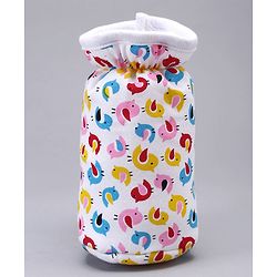 Babyhug Feeding Bottle Cotton Cover With Elastic Neck Bird Print Medium - White - Fits Upto 200 ml Bottle
