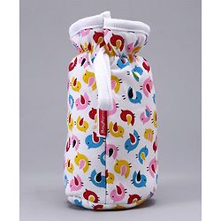 Babyhug Feeding Bottle Cotton Cover With Elastic Neck Bird Print Medium - White - Fits Upto 200 ml Bottle