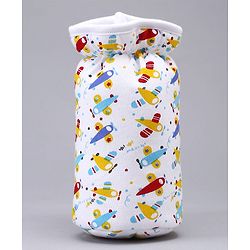 Babyhug Feeding Bottle Cotton Cover With Elastic Neck Aeroplane Print Large - White