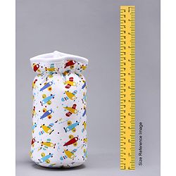 Babyhug Feeding Bottle Cotton Cover With Elastic Neck Aeroplane Print Large - White - Fits Upto 280 ml Bottle