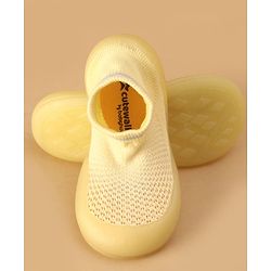 Cute Walk by Babyhug Solid Color Sock Shoes - Yellow