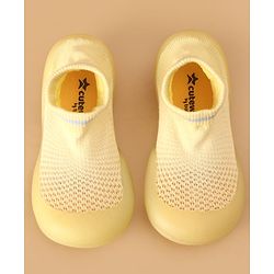 Cute Walk by Babyhug Solid Color Sock Shoes - Yellow