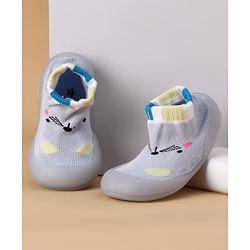 Cute Walk by Babyhug Slip On Sock Shoes With Cat Design - Blue