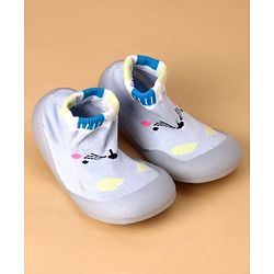 Cute Walk by Babyhug Slip On Sock Shoes With Cat Design - Blue