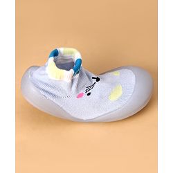 Cute Walk by Babyhug Slip On Sock Shoes With Cat Design - Blue