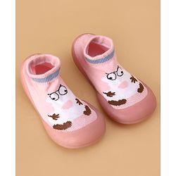 Cute Walk by Babyhug Sock Shoes with Cartoon Print - Pink