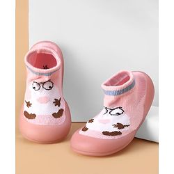 Cute Walk by Babyhug Sock Shoes with Cartoon Print - Pink