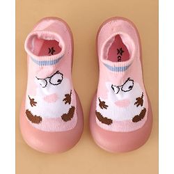 Cute Walk by Babyhug Sock Shoes with Cartoon Print - Pink