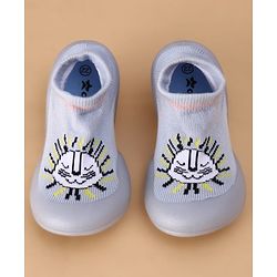 Cute Walk by Babyhug Slip on Sock Shoes with Kitty Embroidery - Blue