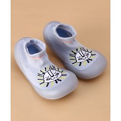 Cute Walk by Babyhug Slip on Sock Shoes with Kitty Embroidery - Blue