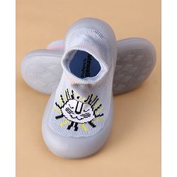 Cute Walk by Babyhug Slip on Sock Shoes with Kitty Embroidery - Blue