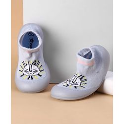 Cute Walk by Babyhug Slip on Sock Shoes with Kitty Embroidery - Blue