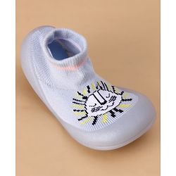Cute Walk by Babyhug Slip on Sock Shoes with Kitty Embroidery - Blue