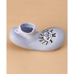 Cute Walk by Babyhug Slip on Sock Shoes with Kitty Embroidery - Blue